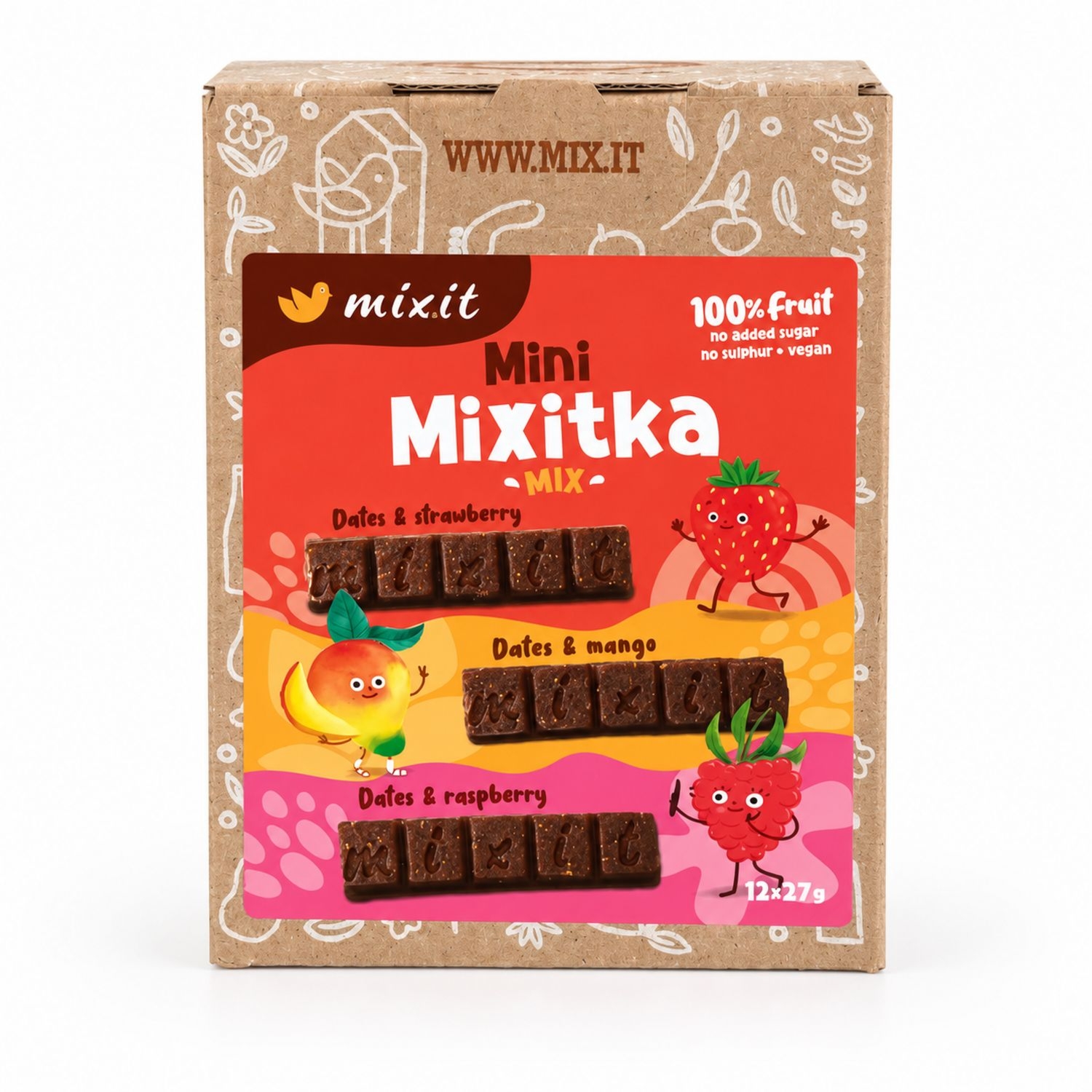 MiniMixitki Mix Truskawka, Mango i Malina Bez Dodatku Cukru 324 g (12x 27 g) - Mixit
