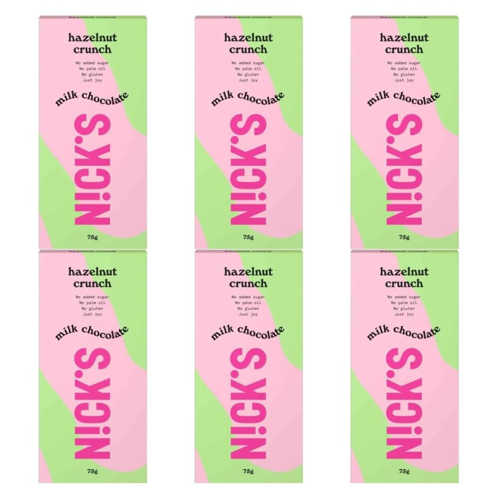 6 x Czekolada Mleczna z Orzechami Laskowymi Hazelnut Crunch 75 g - Nicks