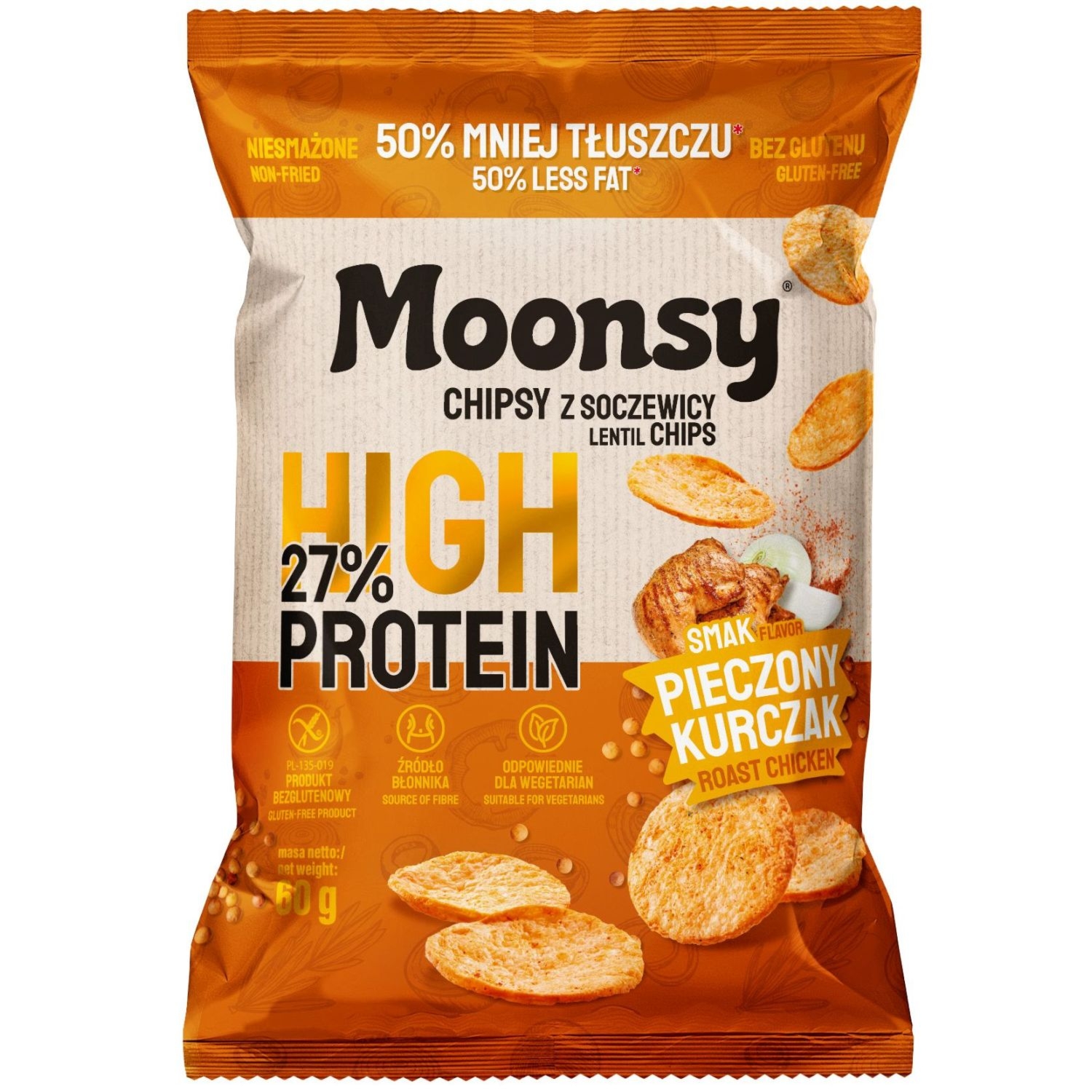 Chipsy z Soczewicy Pieczony Kurczak Bezglutenowe 60 g - Moonsy