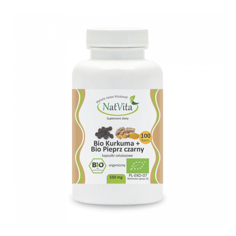 Kurkuma +Pieprz Czarny Bio 550 mg 100 kapsułek - Natvita