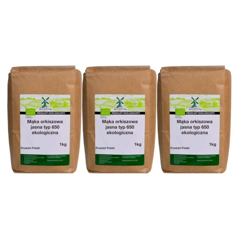 3 x Mąka Orkiszowa Jasna Typ 650 Eko 1 kg - Młyn Kopytowa