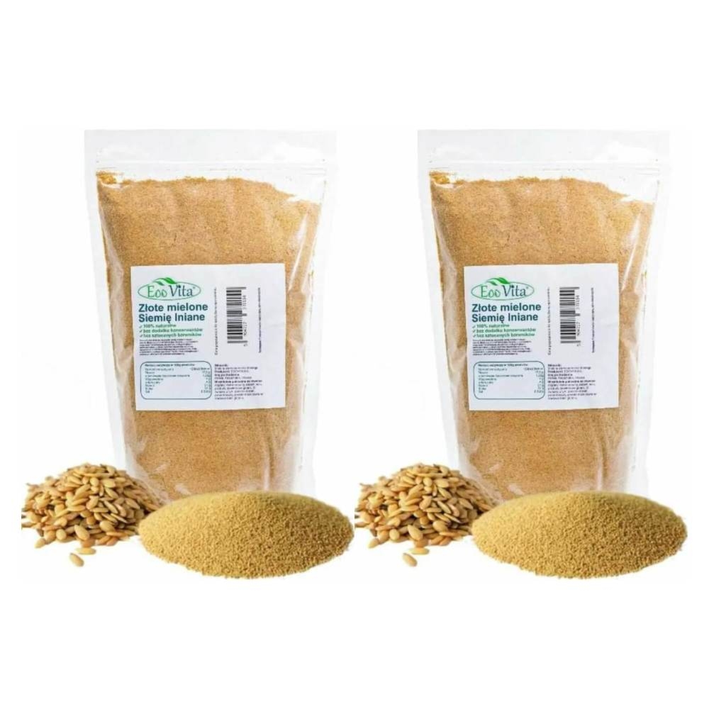 2 x Siemię Lniane Złote Mielone Odtłuszczone 1 kg - EOOVITA