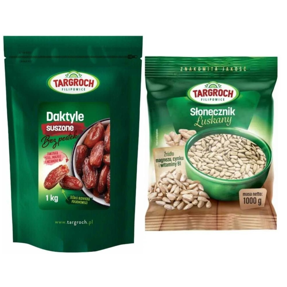 Zestaw Daktyle Suszone Bez Pestek 1 kg + Słonecznik Łuskany 1 kg - Targroch