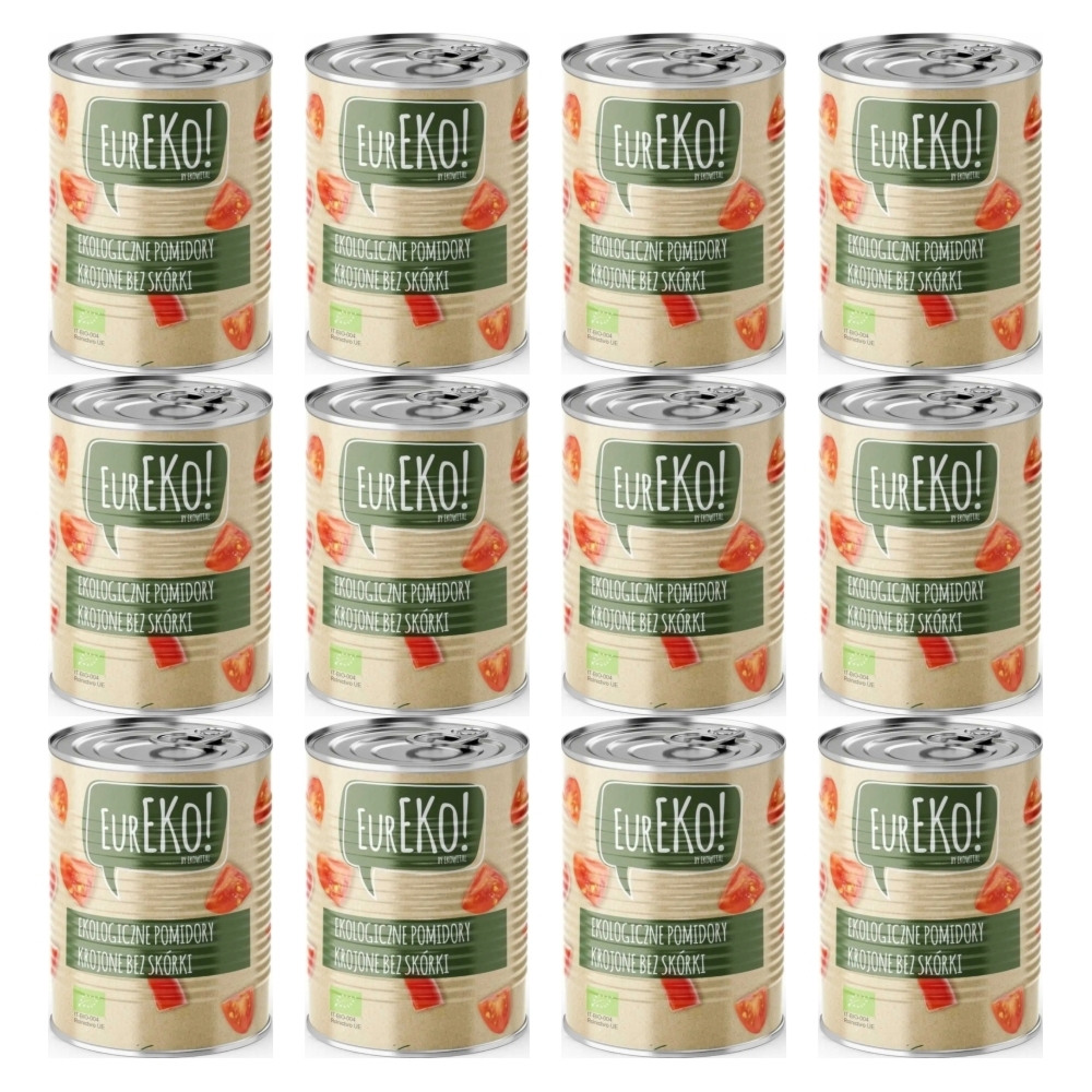 12 x Pomidory Krojone Bez Skórki BIO 400 g (240 g) - EUREKO