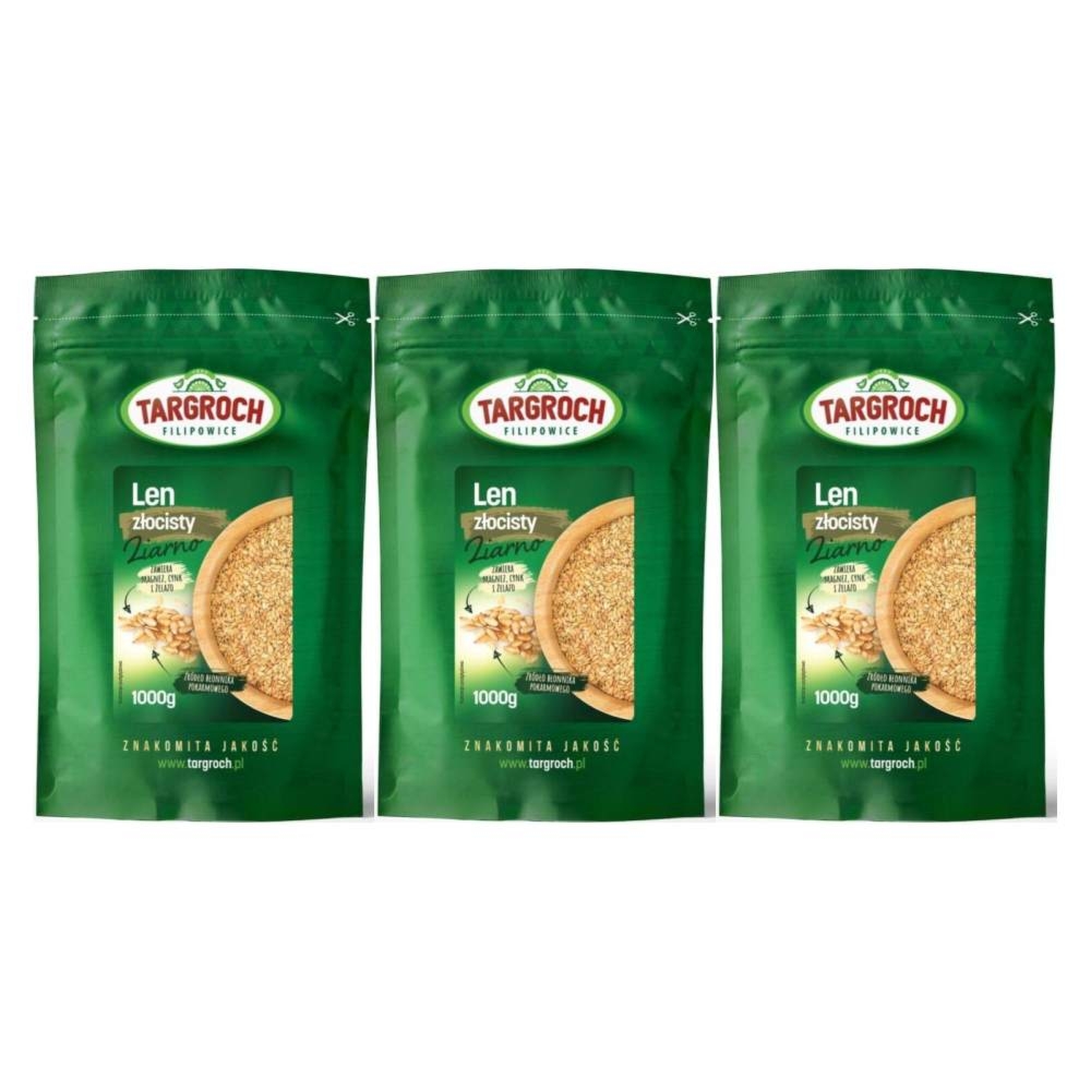 Zestaw 3 x Len Złoty Ziarno Siemię Lniane Złote 1 kg -  Targroch