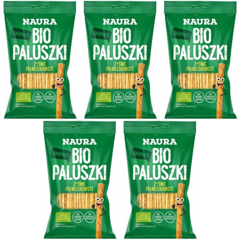 5 x Paluszki Żytnie Pełnoziarniste Bio 45 g - Naura