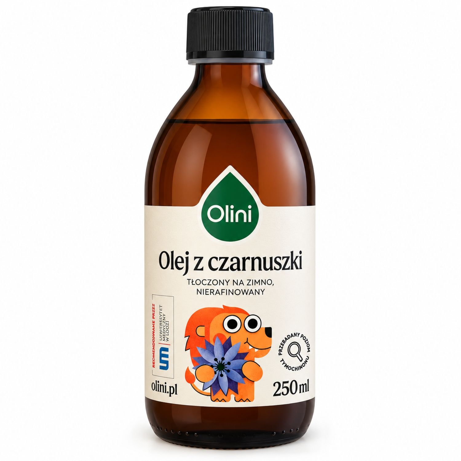 Olej z Czarnuszki Tłoczony na Zimno Nierafinowany z Lwem 250 ml - Olini (COLD)