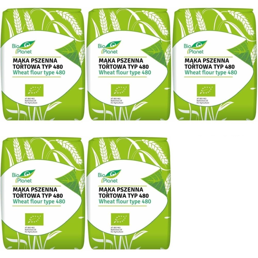 5 x Mąka Pszenna Tortowa Typ 480 Bio 1 kg - Bio Planet - wszechstronna, tortowa, do pierogów i klusek, chleba i bułek, ciast i pizzy