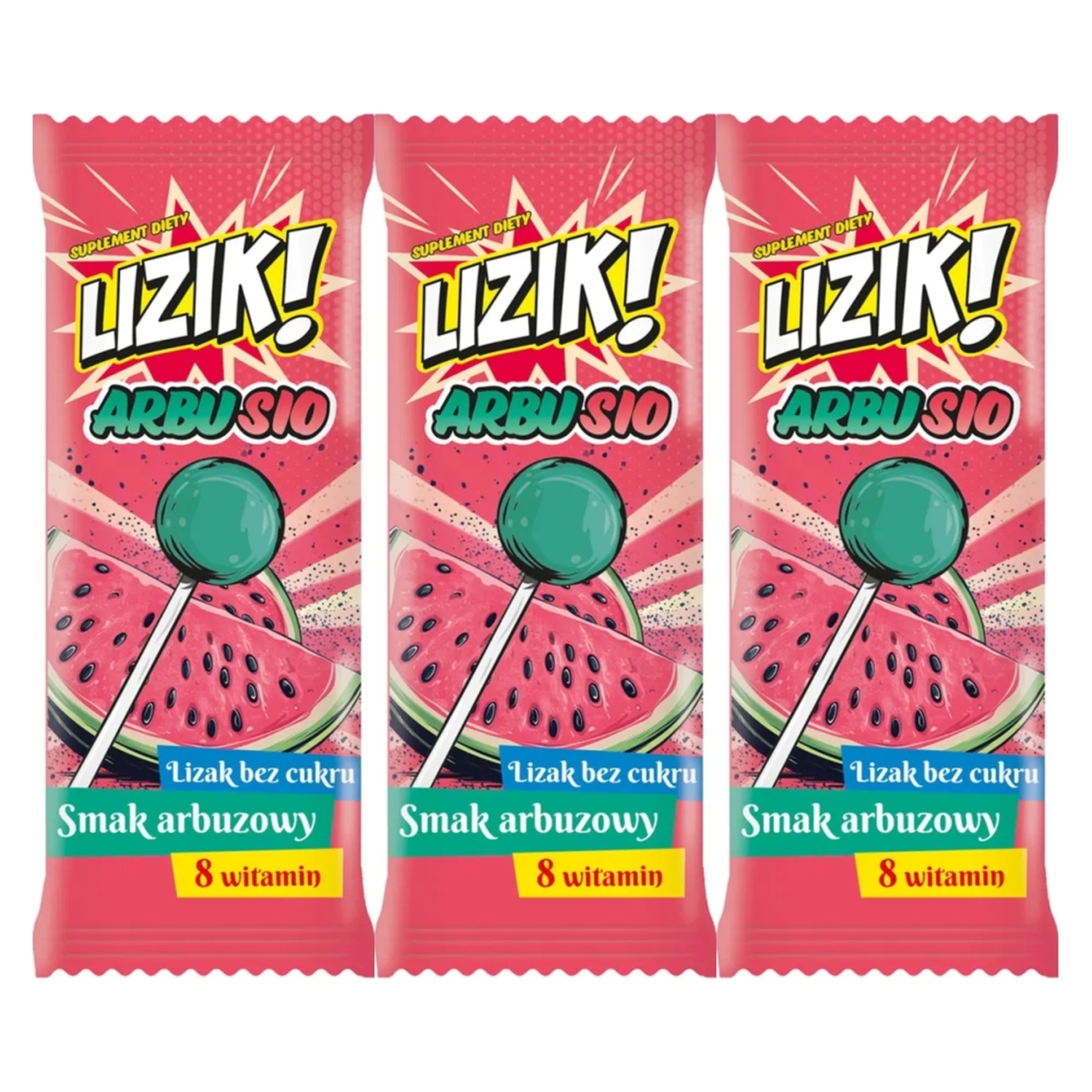 3 x Lizak z Witaminami o Smaku Arbuzowym ARBUSIO 8 g - LIZIK!