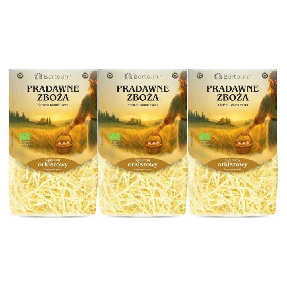 3 x Makaron Orkiszowy 3-Jajeczny Kluska EKO 250 g - Bartolini Pradawne Zboża