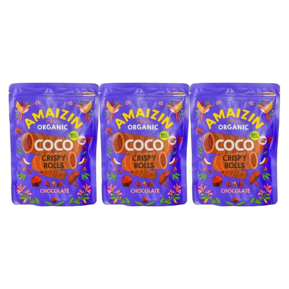 3 x Rurki Waflowe Kokosowo - Czekoladowe Bezglutenowe Bio 140 g - Amaizin