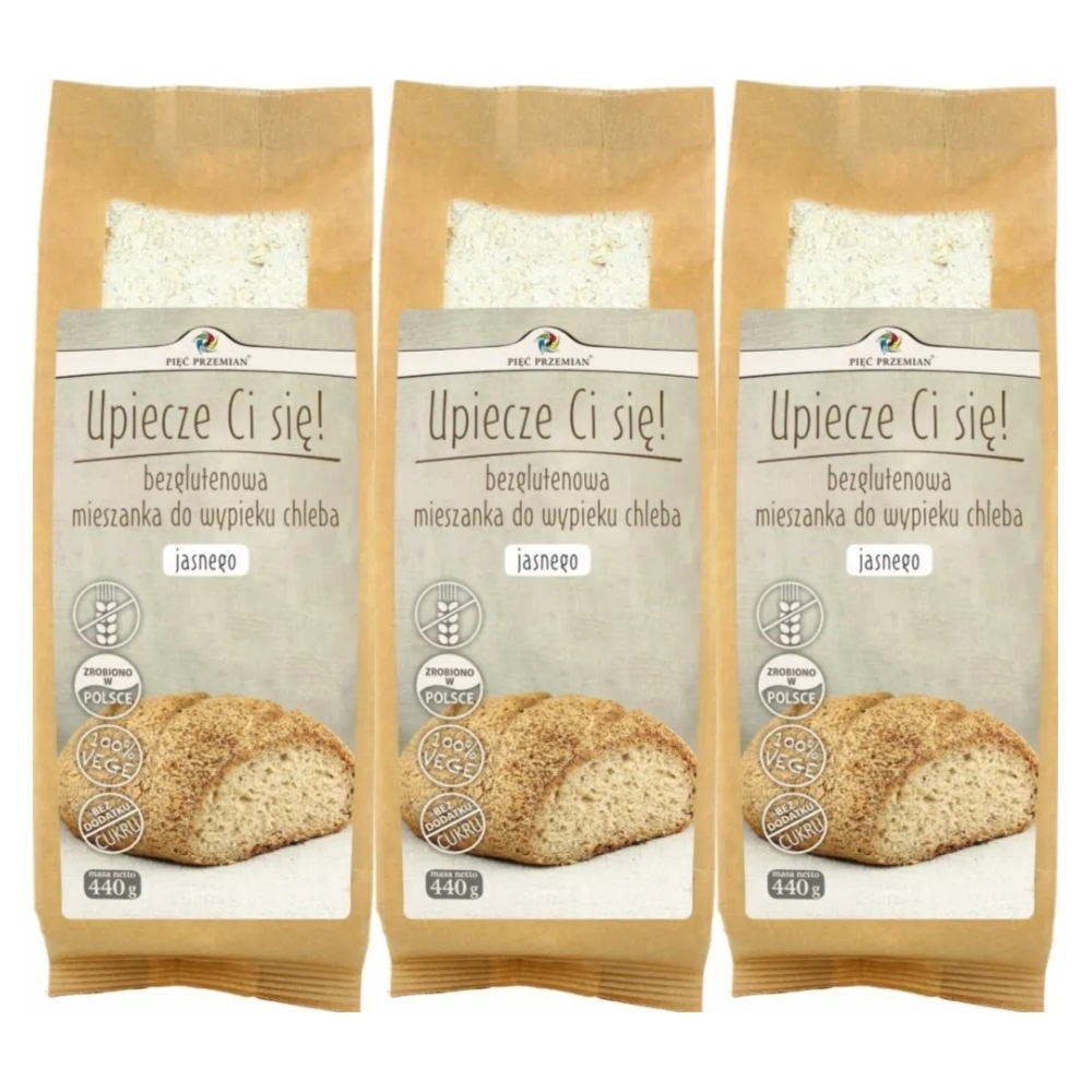 3 x Mieszanka Chleba Bezglutenowego Jasnego 440 g Pięć Przemian