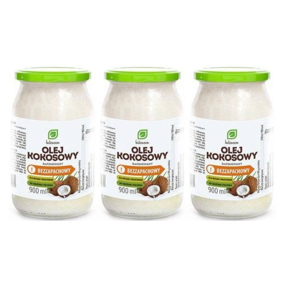 Zestaw 3 x Olej Kokosowy Rafinowany Bezzapachowy 900 ml - Intenson 