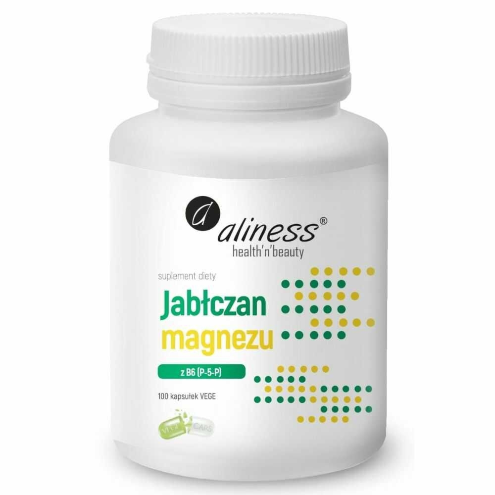Jabłczan Magnezu 100 mg z Witaminą B6 (P-5-P) 100 Kapsułek Vege - Aliness