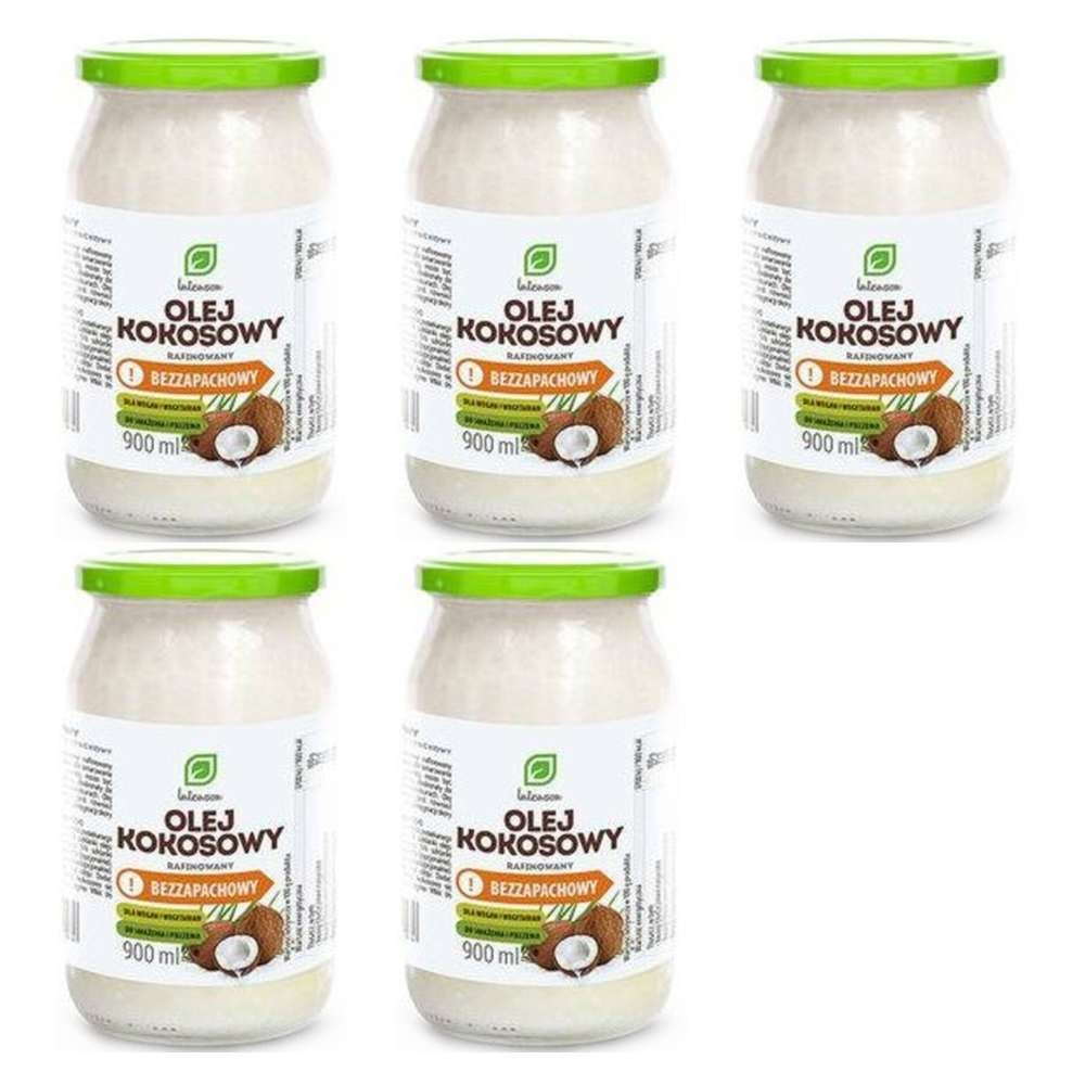 Zestaw 5 x Olej Kokosowy Rafinowany Bezzapachowy 900 ml - Intenson 