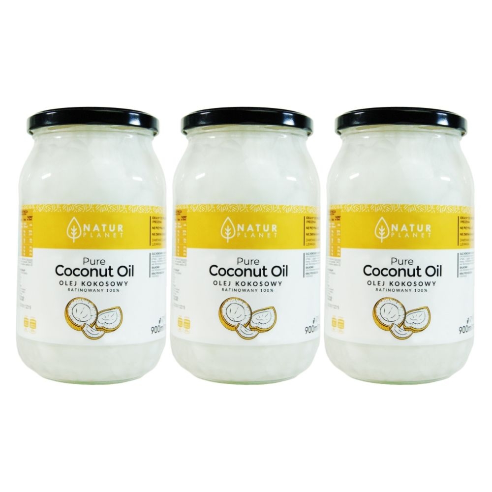 Zestaw 3 x Olej Kokosowy Bezzapachowy Rafinowany 900 ml  -  Natur Planet