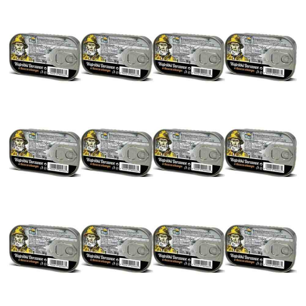 12 x Wątróbka z Dorsza w Tłuszczu Własnym 115 g (58 g) - Kier - Wątróbki dorszowe