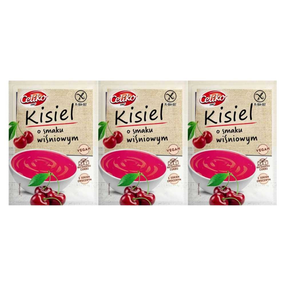 3 x Kisiel o Smaku Wiśniowym Bez Dodatku Cukru 40 g - Celiko