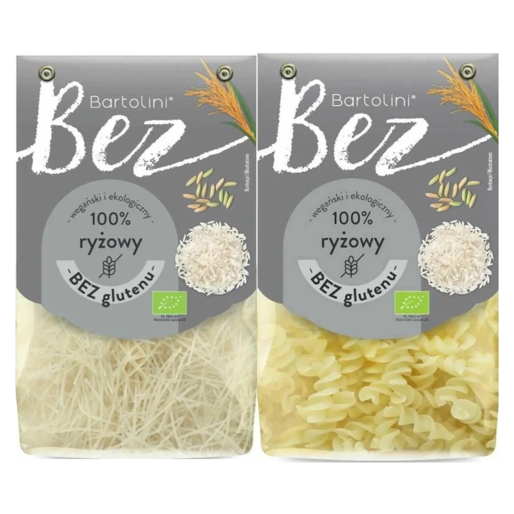 Makaron Ryżowy Krajanka Bezglutenowy BIO 250 g + Makaron Ryżowy Świderki Bezglutenowy Bio 250 g - Bartolini