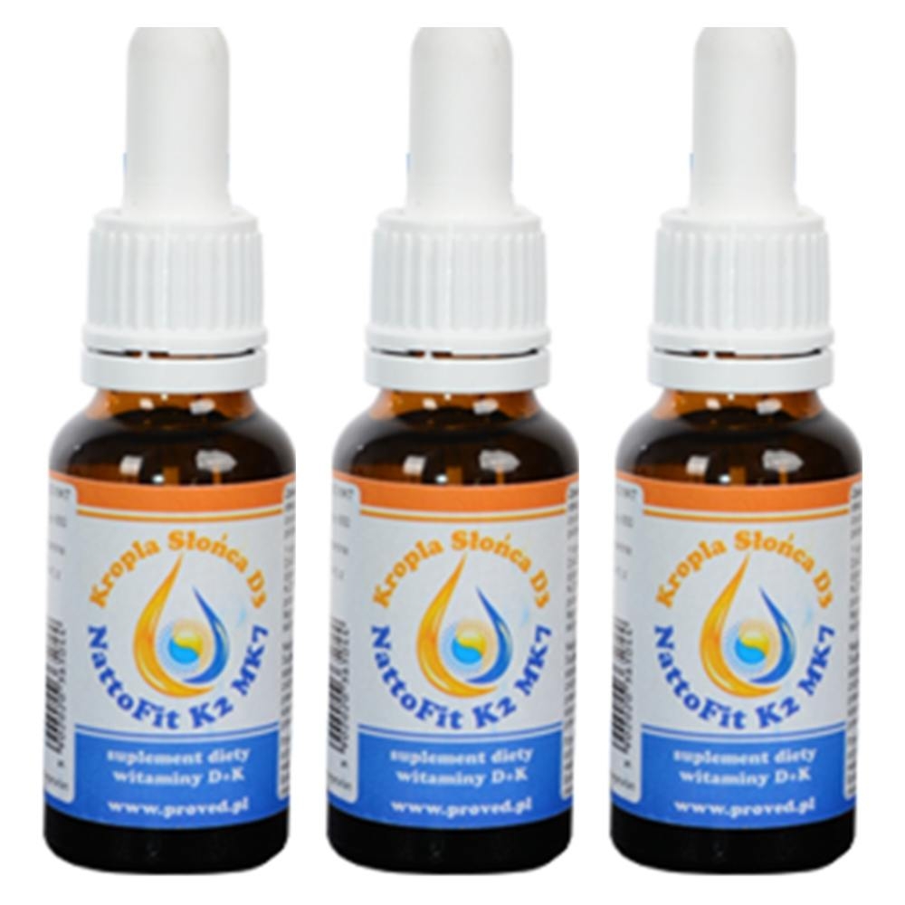 Zestaw 3 x Witamina k2mk7+ D3 w kroplach - NattoFit k2Mk7 + Kropla Słońca D3 20ml - Proved