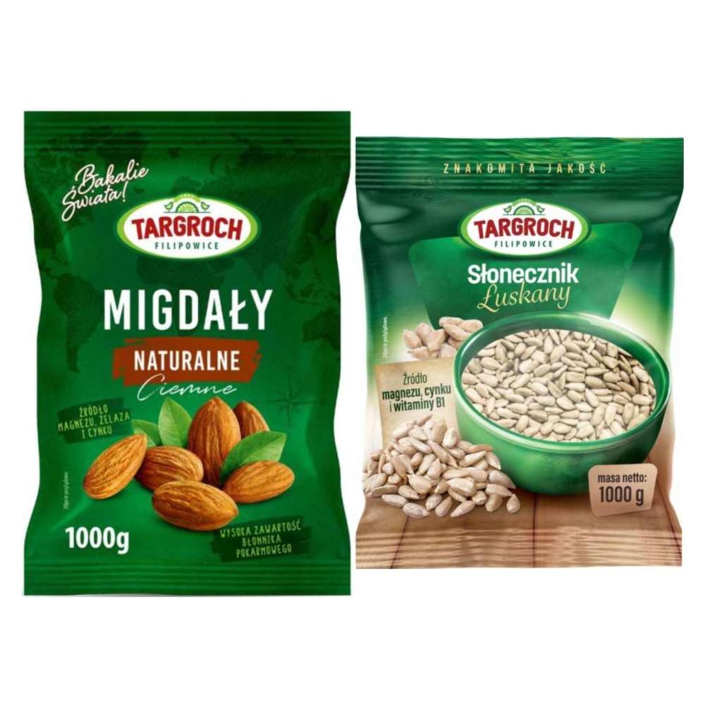 Zestaw  Migdały Naturalne Ciemne 1 kg  - Targroch + Słonecznik Łuskany 1 kg - Targroch