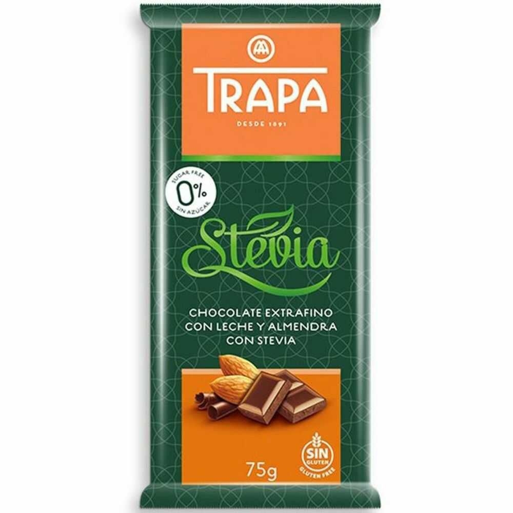 Czekolada Mleczna z Migdałami ze Stewią Bez Dodatku Cukru 75 g - Trapa