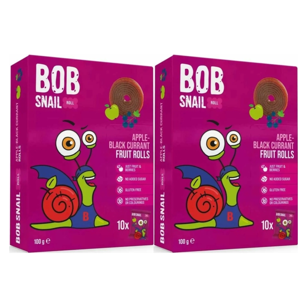 2 x Przekąska Jabłko - Czarna Porzeczka z Owoców Bez Dodatku Cukru 100 g (10x 10 g) - Bob Snail