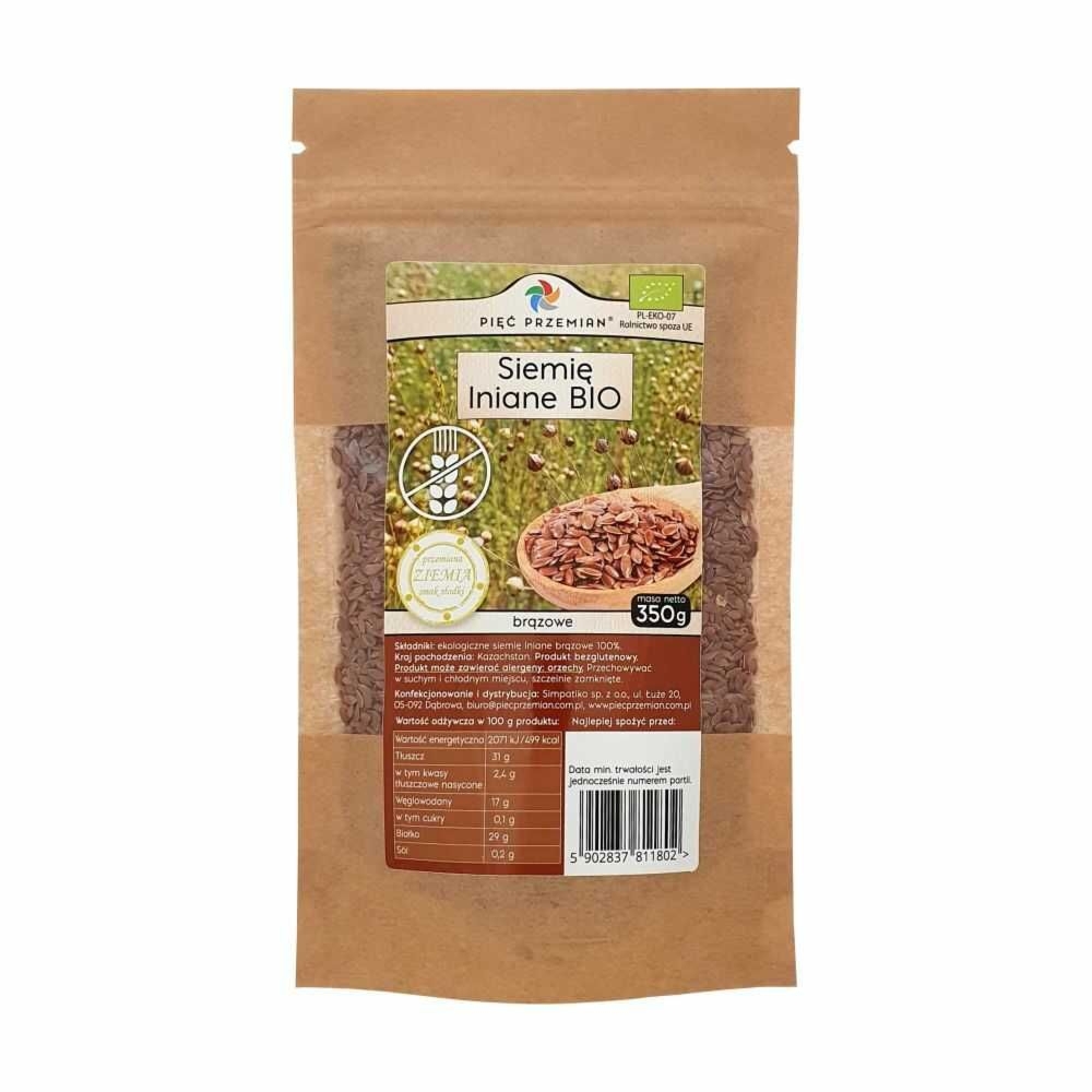 Siemię Lniane Brązowe BIO 350 g - Pięć Przemian