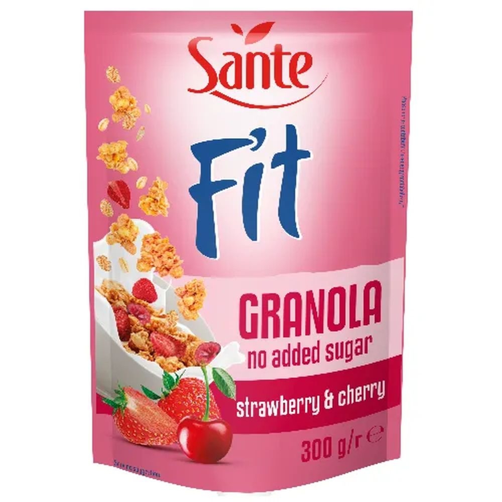Fit Granola Truskawka and  Wiśnia Bez Dodatku Cukru 300g - Sante