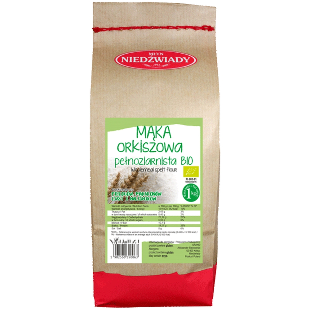 Mąka Orkiszowa Pełnoziarnista  Eko 1 kg - Młyn Niedźwiady