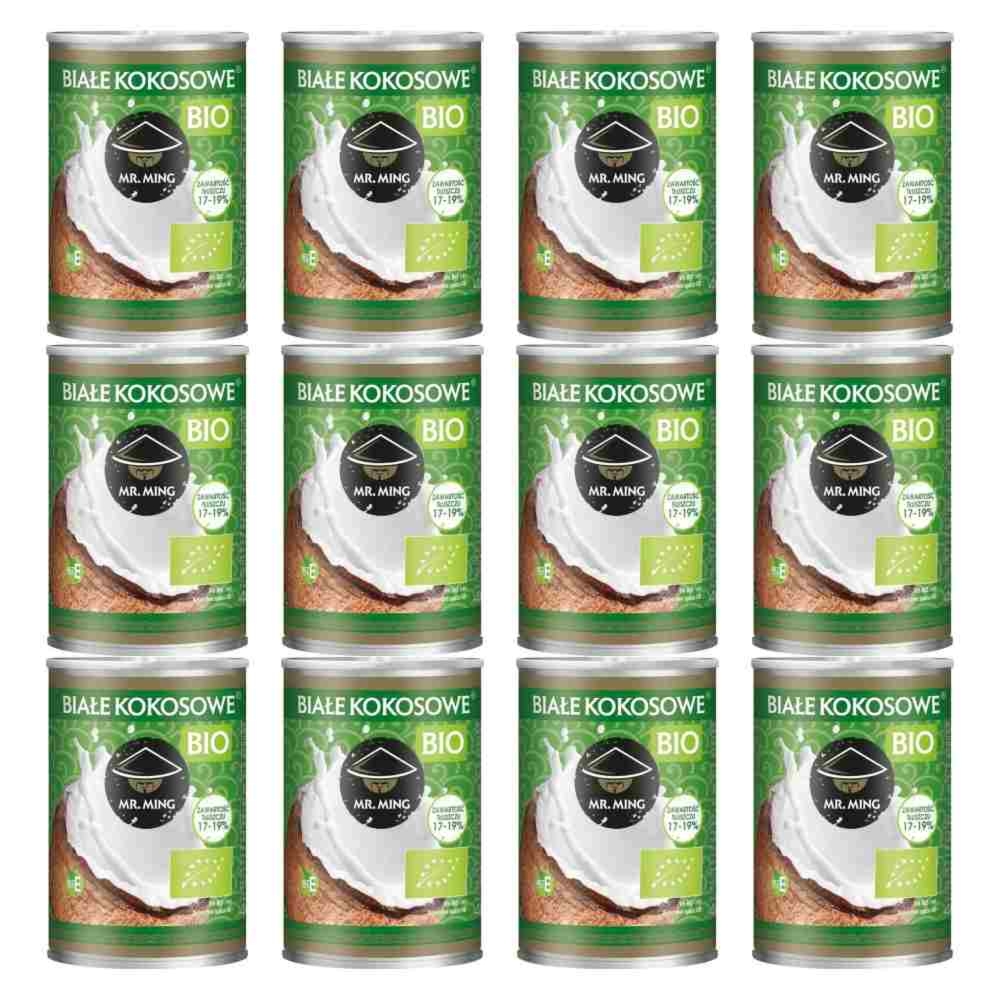 12 x Białe Kokosowe Mleczko BIO 17-19%Tłuszczu 400 ml - Mr. Ming -  Bez zbędnych dodatków!