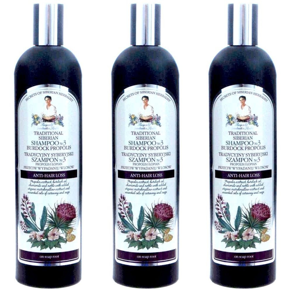 3 x Szampon No 3 Na Łopianowym Propolisie Przeciw Wypadaniu Włosów 550 ml - Agafji