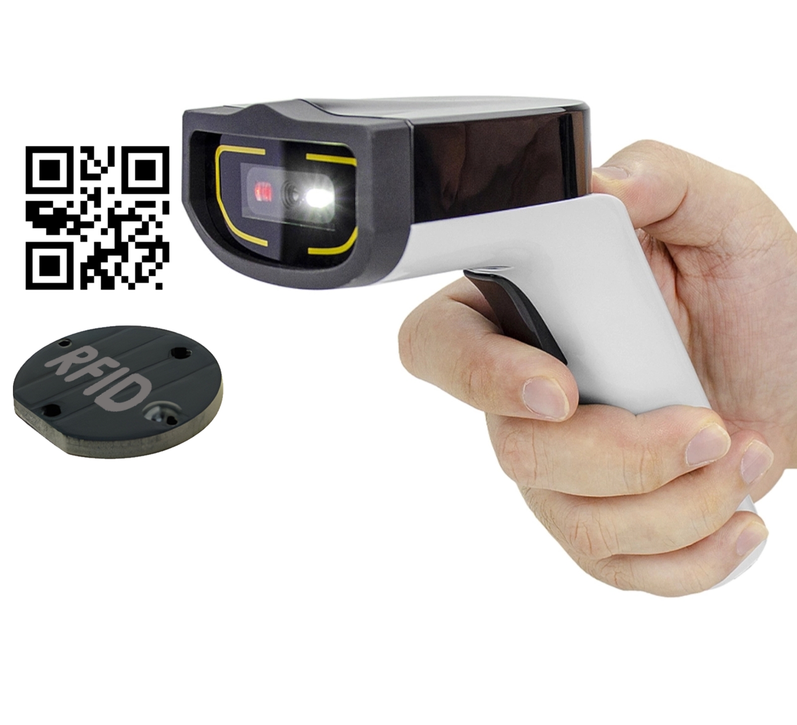 Czytnik QR z RFID 13,56 mHz i stacją dokującą, WIFI, Bluetooth, USB, zapis kodów w pamięci HD8100-RF