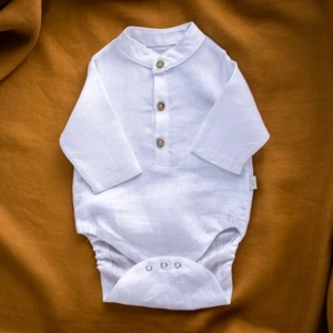 Białe lniane body chłopięce 18-24m (86