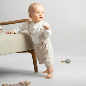 Spodnie z szelkami dla chłopca Beige Short 0-3m