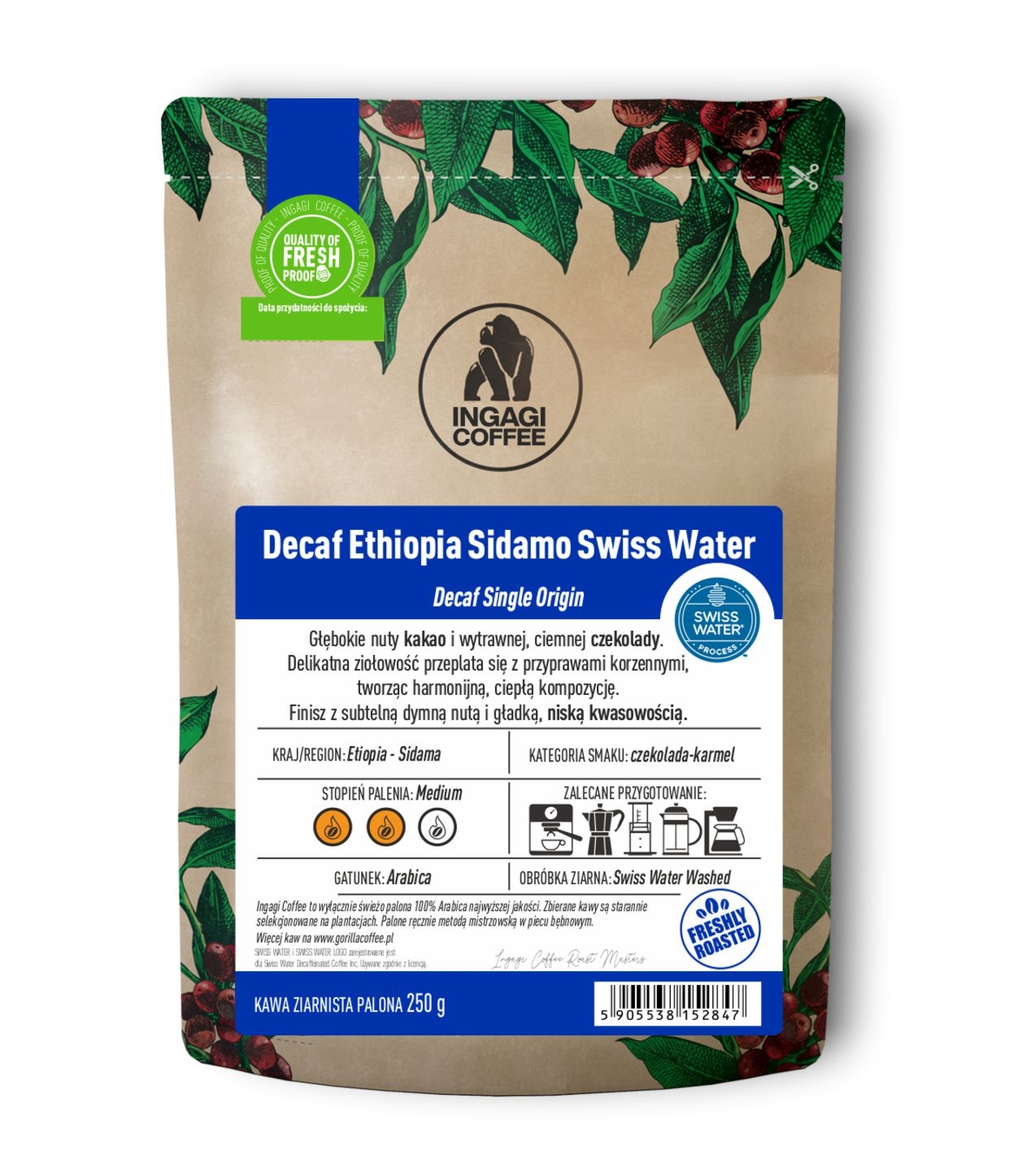 Kawa Decaf Ethiopia Sidamo Swiss Water 1000g