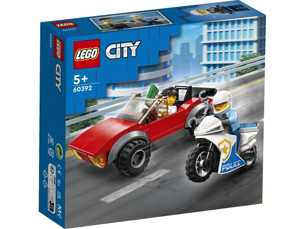 Zdjęcia - Klocki Lego 60392 City Motocykl policyjny – pościg za samochodem 