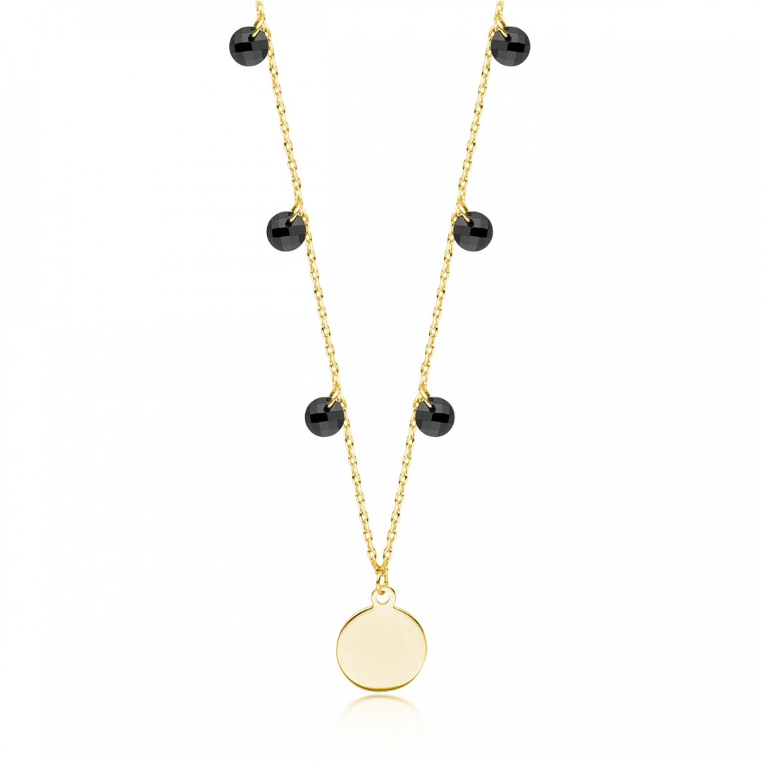 Srebrny naszyjnik pozłacany okrągła zawieszka, czarne cyrkonie