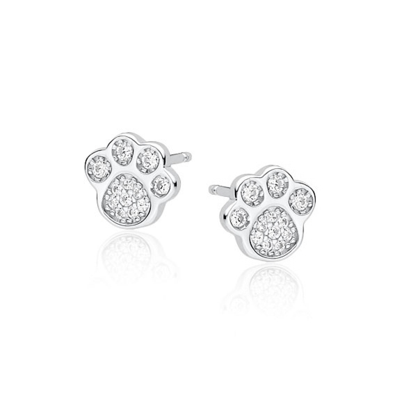 Srebrne kolczyki łapka psa / kota z cyrkoniami