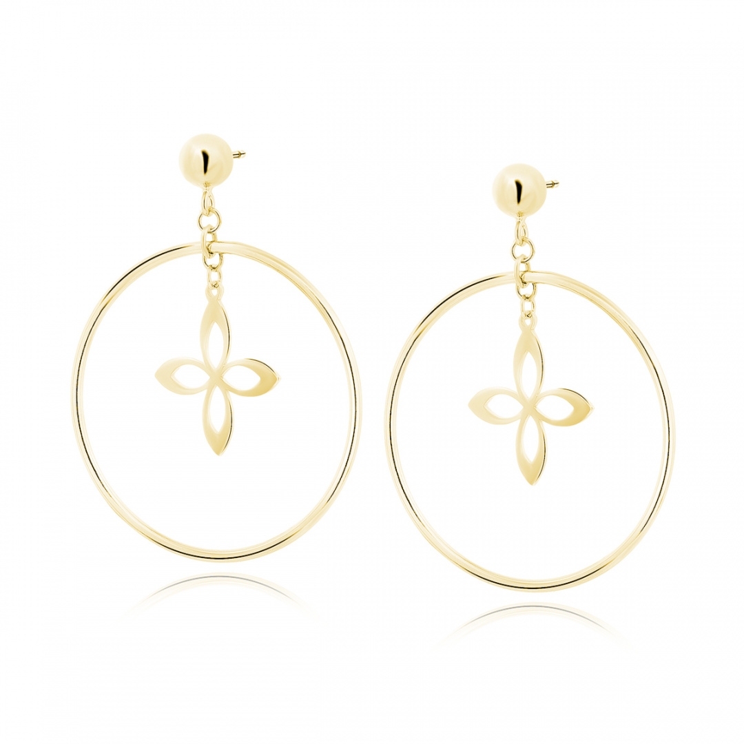 Srebrne kolczyki pozłacane koła, kółka z kwiatkiem