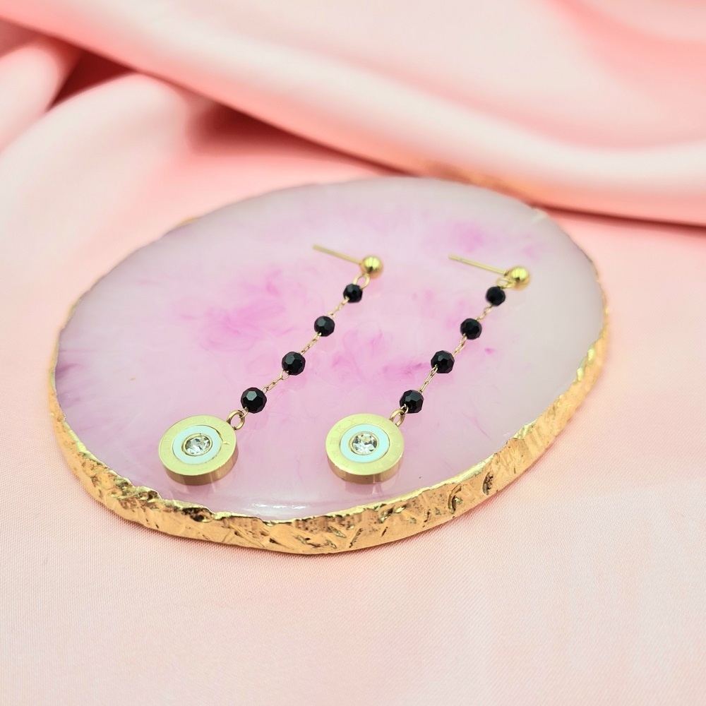 Kolczyki wiszące z cyrkonią, z czarnymi spinelami stal chirurgiczna 316l