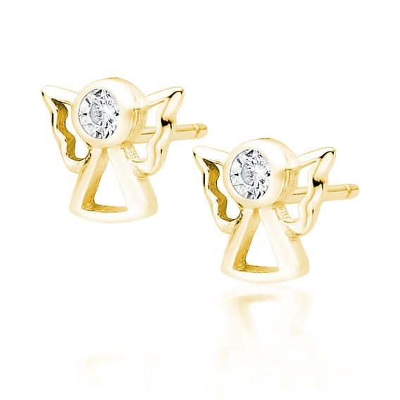 Srebrne kolczyki aniołki z cyrkonią pokryte żółtym złotem aniołek Komunia Św.