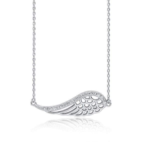Srebrny naszyjnik celebrytka skrzydło, skrzydełko z cyrkoniami
