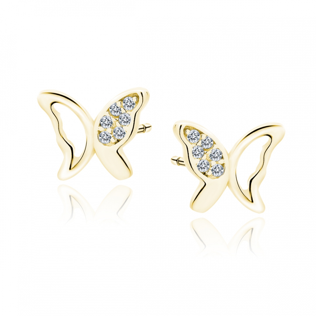 Kolczyki srebrne motylki pozłacane z cyrkoniami