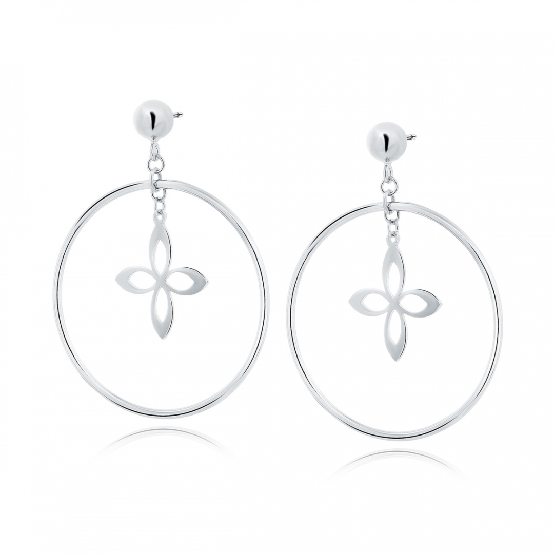 Srebrne kolczyki koła kółka z kwiatkiem grawer