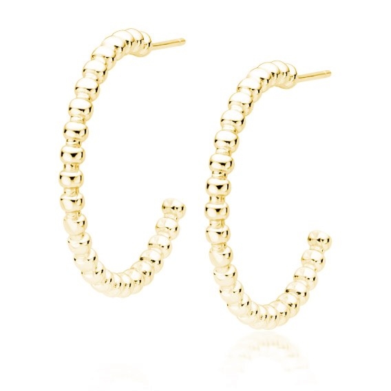 Srebrne kolczyki otwarte koła z kuleczkami pokryte żółtym złotem