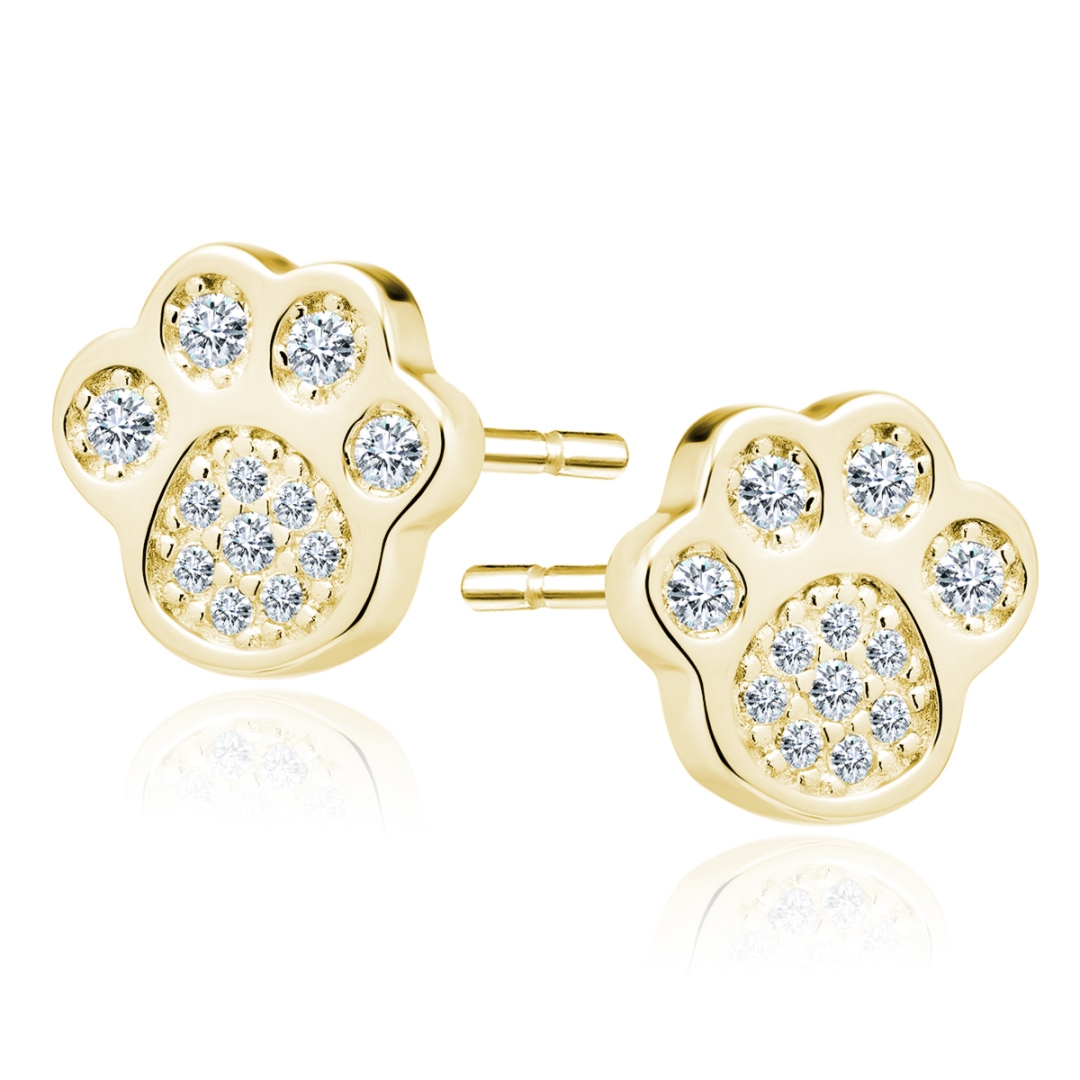 Kolczyki srebrne pozłacane łapka psa / kota z cyrkoniami Komunia Św.