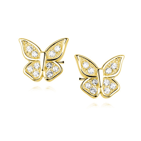 Kolczyki srebrne motylki pozłacane z cyrkoniami