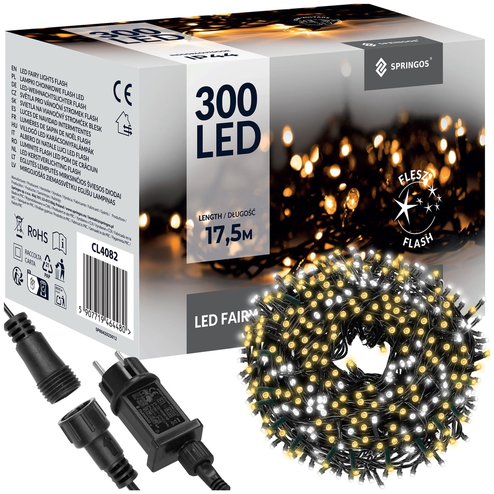 Lampki choinkowe 300 LED 15 m ciepły biały +zimny biały flash zewnętrzne oświetlenie świąteczne