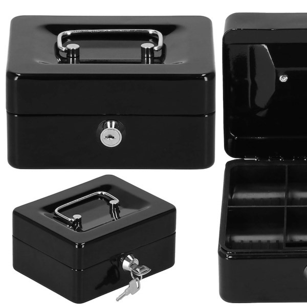 Kasetka na pieniądze metalowa 15x12x8 cm sejf czarny